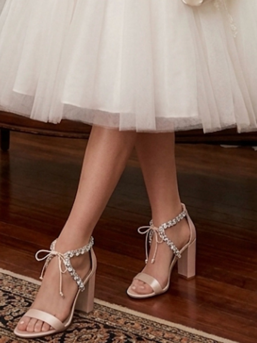 Jewel Badgley ,Elegant Pink/Beige Heeled Sandals with Crystal Embellishments